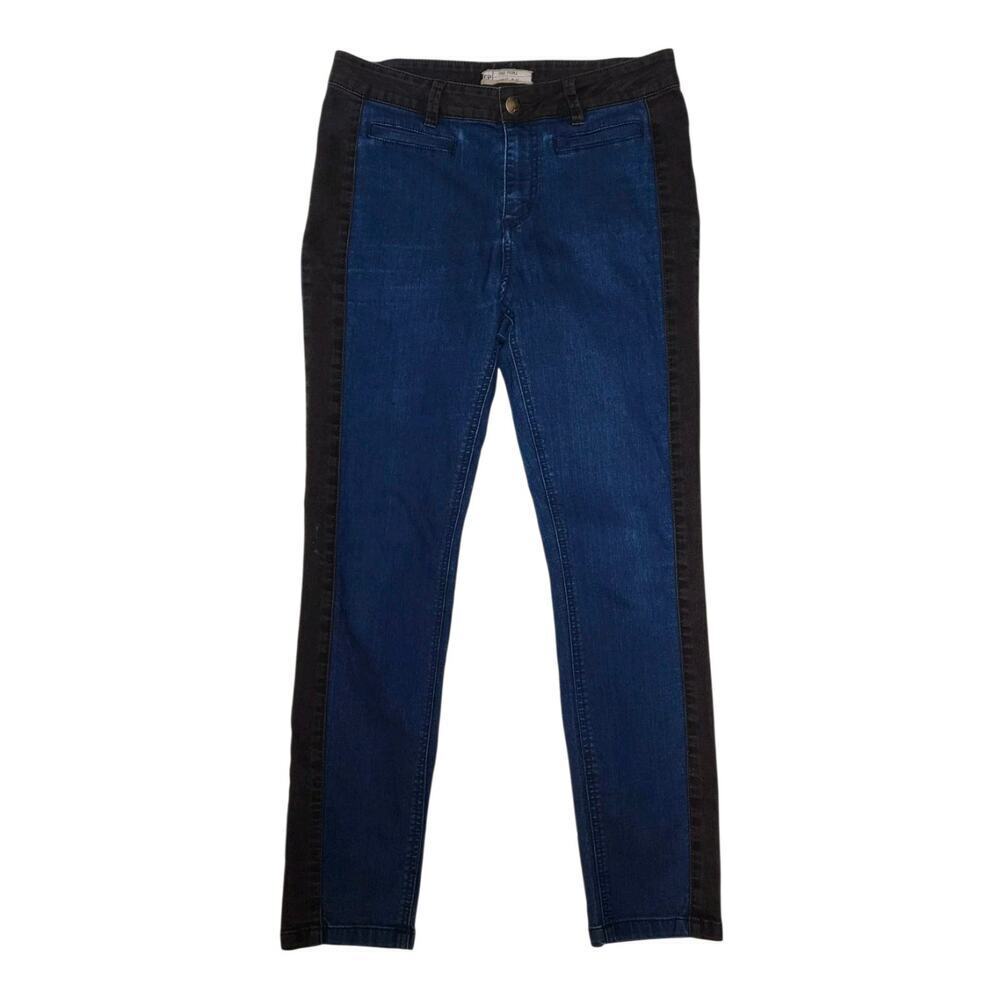 Free People FP Womens Skinny Blue & Black Trim Jeans Size 30 Comfort Denim Pants